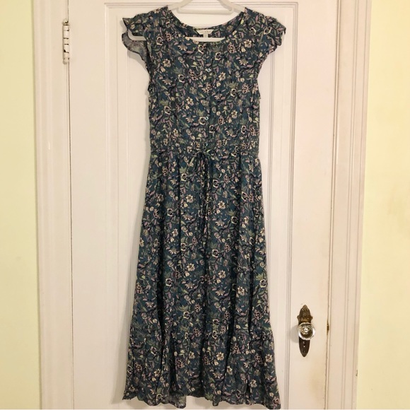 Lucky Brand Bohemian Midi Dress Cap Sleeve Boho Floral - Picture 2 of 4